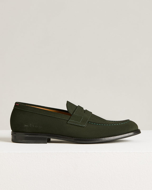 LOAFERS IN DARK GREEN SUEDE CALFSKIN