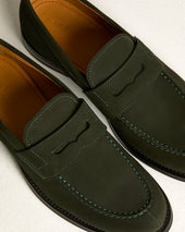Loafers In Dark Green Suede Calfskin