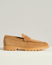 CAMEL SUEDE CALFSKIN LOAFER WITH RUBBER SOLE