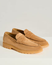 CAMEL SUEDE CALFSKIN LOAFER WITH RUBBER SOLE