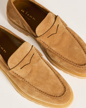CAMEL SUEDE CALFSKIN LOAFER WITH RUBBER SOLE