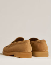 CAMEL SUEDE CALFSKIN LOAFER WITH RUBBER SOLE