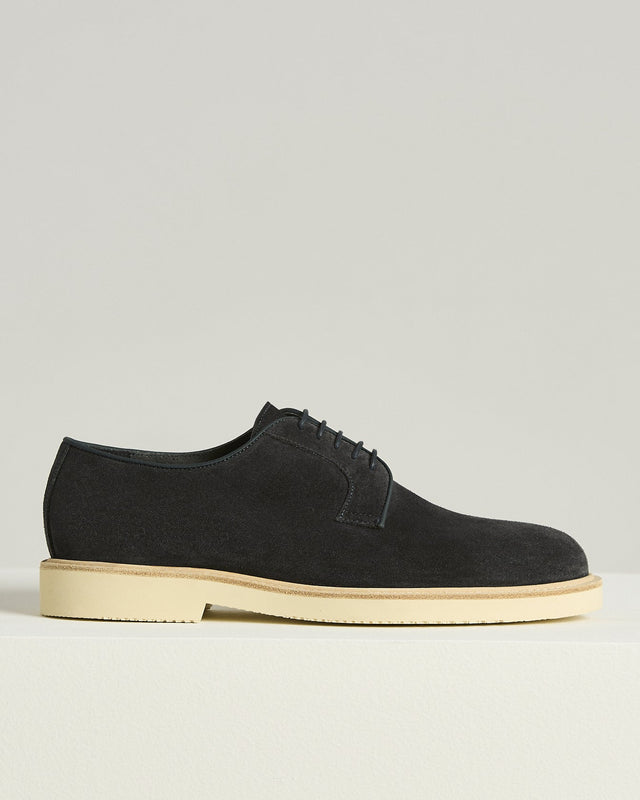 SUEDE CALFSKIN DERBY SHOE WITH RUBBER SOLE IN BLUE