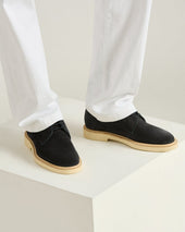 SUEDE CALFSKIN DERBY SHOE WITH RUBBER SOLE IN BLUE