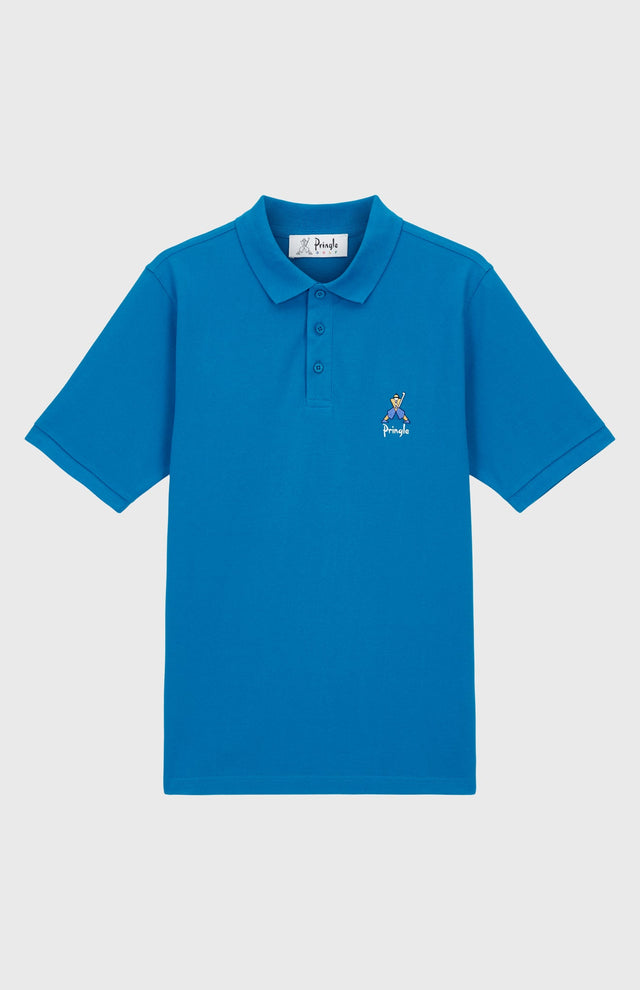 Geometric George Golf Cotton Polo Shirt In Lagoon