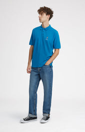 Geometric George Golf Cotton Polo Shirt In Lagoon
