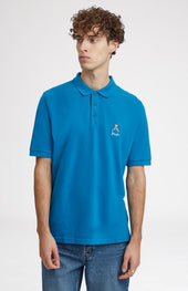 Geometric George Golf Cotton Polo Shirt In Lagoon