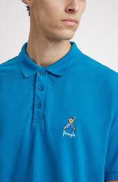 Geometric George Golf Cotton Polo Shirt In Lagoon