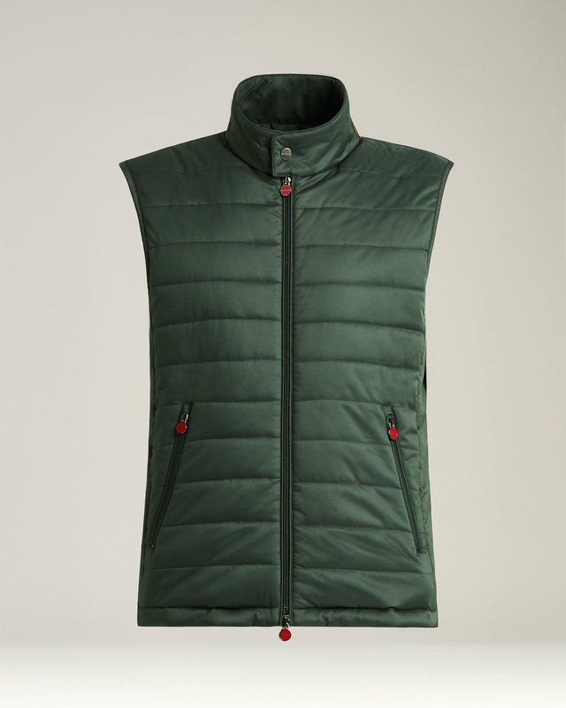 PADDED GILET IN DARK GREEN TECHNICAL FABRIC