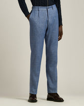 Pleated Cotton Trousers In Melange