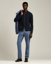 Pleated Cotton Trousers In Melange