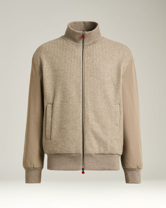 BOMBER IN TAUPE WOOL BLEND AND TECHNICAL FABRIC