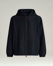 HOODED TECHNICAL FABRIC JACKET IN NAVY BLUE