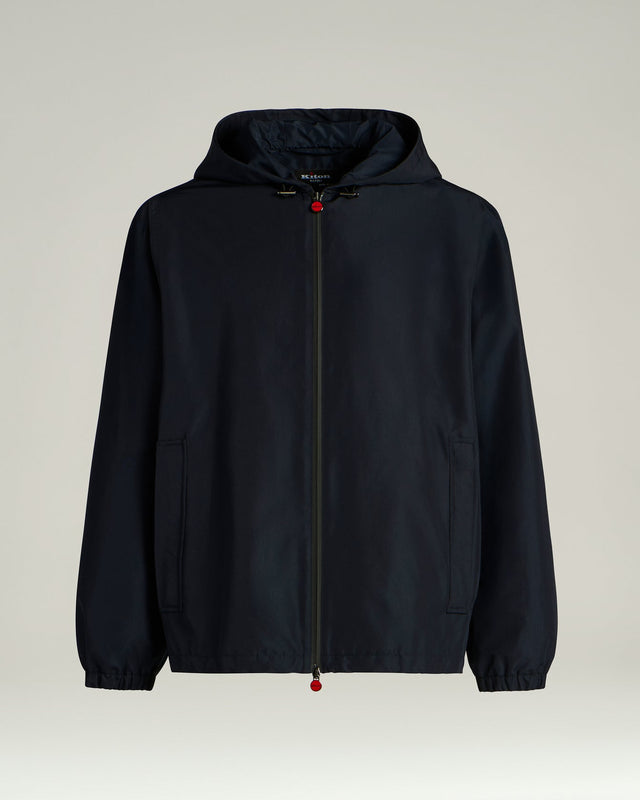 HOODED TECHNICAL FABRIC JACKET IN NAVY BLUE