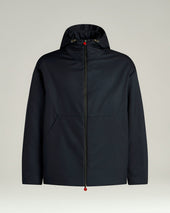HOODED TECHNICAL FABRIC JACKET IN NAVY BLUE