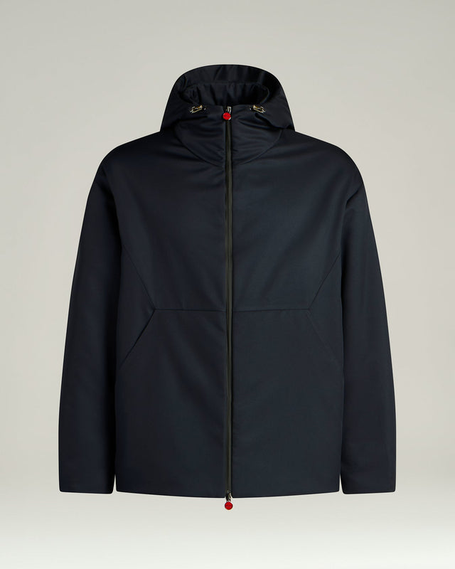 HOODED TECHNICAL FABRIC JACKET IN NAVY BLUE