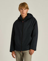 HOODED TECHNICAL FABRIC JACKET IN NAVY BLUE
