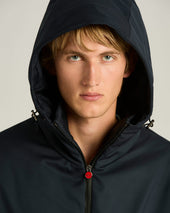 HOODED TECHNICAL FABRIC JACKET IN NAVY BLUE