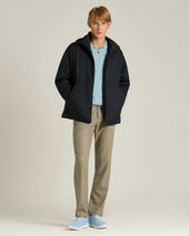HOODED TECHNICAL FABRIC JACKET IN NAVY BLUE