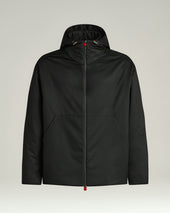 BLACK HOODED TECHNICAL FABRIC JACKET