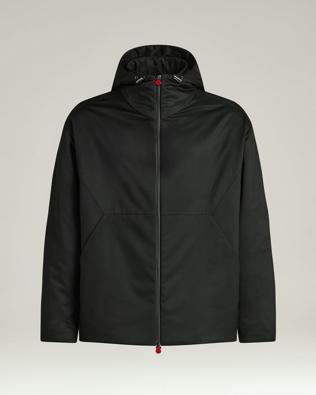 BLACK HOODED TECHNICAL FABRIC JACKET