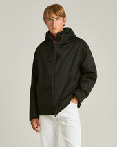BLACK HOODED TECHNICAL FABRIC JACKET