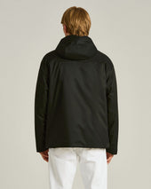 BLACK HOODED TECHNICAL FABRIC JACKET