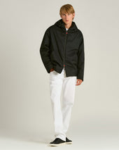 BLACK HOODED TECHNICAL FABRIC JACKET
