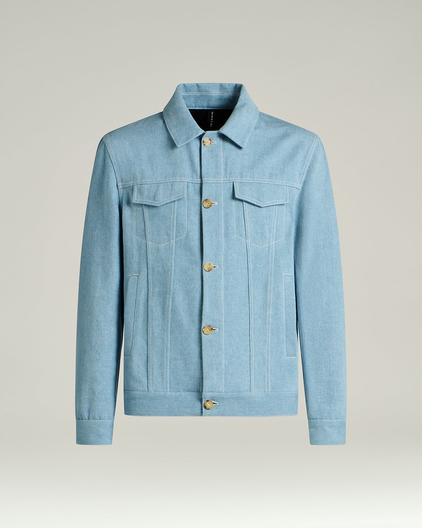 Azure Cotton Jacket With Lambskin Detail And Cupro Lining