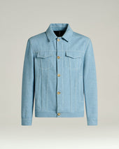 AZURE COTTON JACKET WITH LAMBSKIN DETAIL AND CUPRO LINING