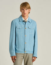 AZURE COTTON JACKET WITH LAMBSKIN DETAIL AND CUPRO LINING
