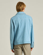 AZURE COTTON JACKET WITH LAMBSKIN DETAIL AND CUPRO LINING