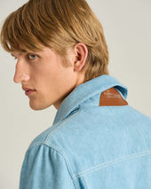 AZURE COTTON JACKET WITH LAMBSKIN DETAIL AND CUPRO LINING