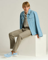AZURE COTTON JACKET WITH LAMBSKIN DETAIL AND CUPRO LINING
