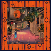 Ukiyo E Silk Pocket Square Beni Chochin 40x40cm