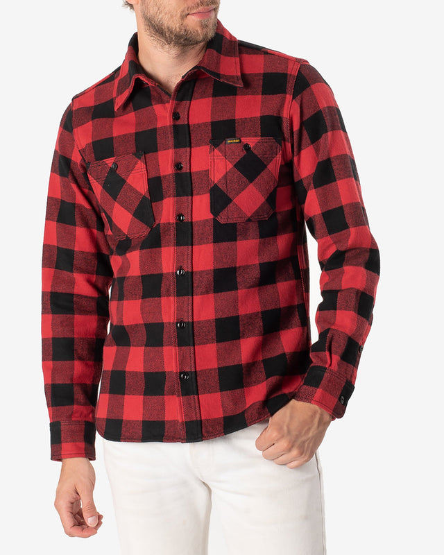 Ultra Heavy Flannel Buffalo Check Work Shirt - Red/Black
