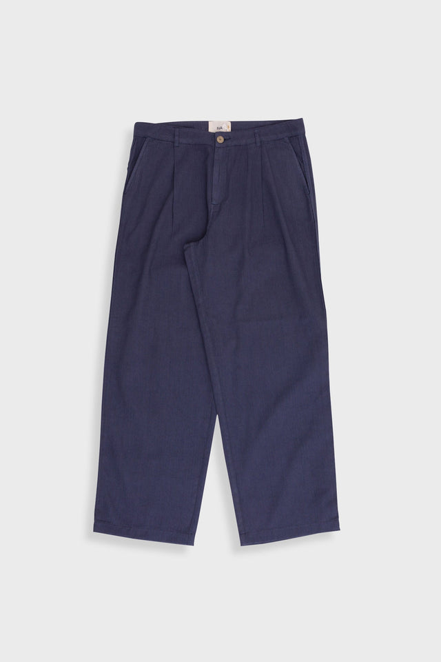 Wide Fit Trouser - Soft Navy Herringbone