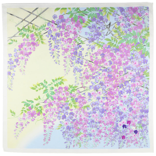 Floral Motif Cotton Handkerchief - Yellow / Sky Blue