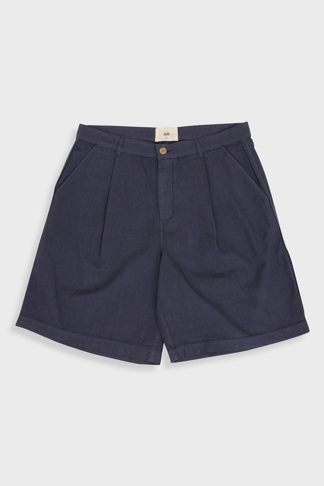 Wide Fit Short - Soft Navy Herringbone
