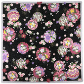 Kimono Motif Cotton Handkerchief - Black