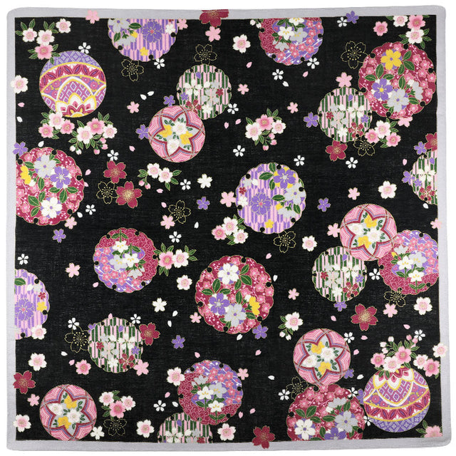 Kimono Motif Cotton Handkerchief - Black