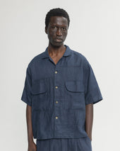 Ss Agerola Lattice Stitched Patchwork Shirt Linen Twill