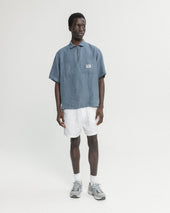 Ss Hollow Shirt Blue Linen Twill