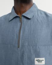 Ss Hollow Shirt Blue Linen Twill