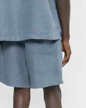Shelter Camp Shorts Blue Linen Twill