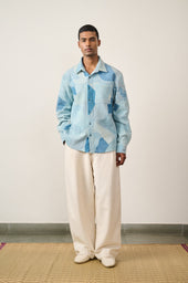 Sky Indigo Cotton Kantha Patchwork Shirt
