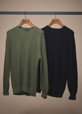 Basketweave Crew Neck Sweater Wool Deep Blue