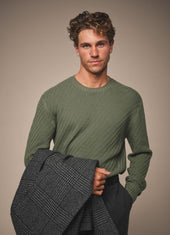 Basketweave Crew Neck Sweater Wool Green