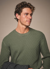 Basketweave Crew Neck Sweater Wool Green
