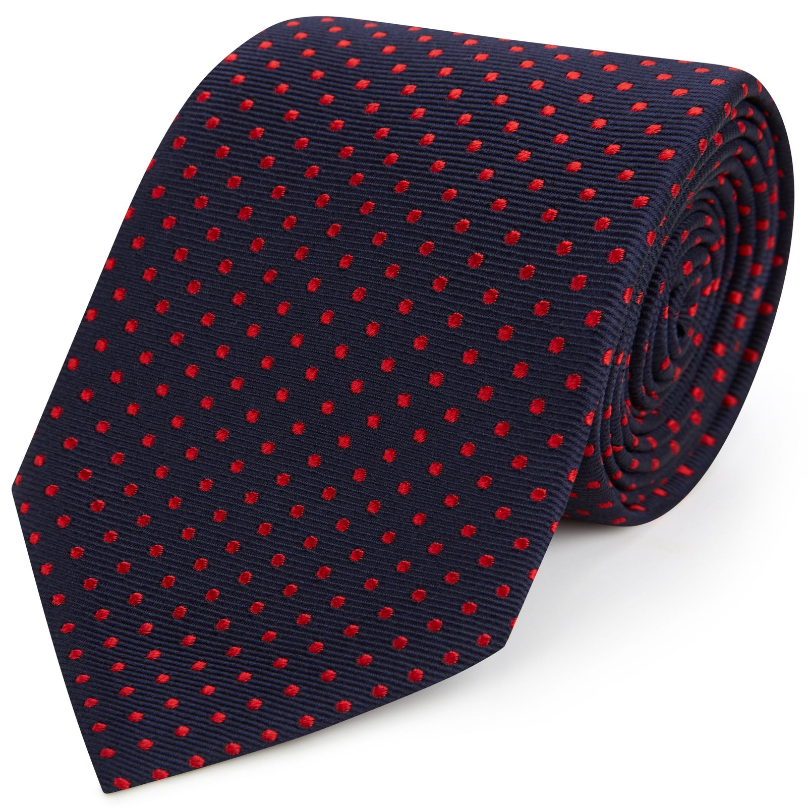 Navy Red Small Spot Twill Woven Silk Tie